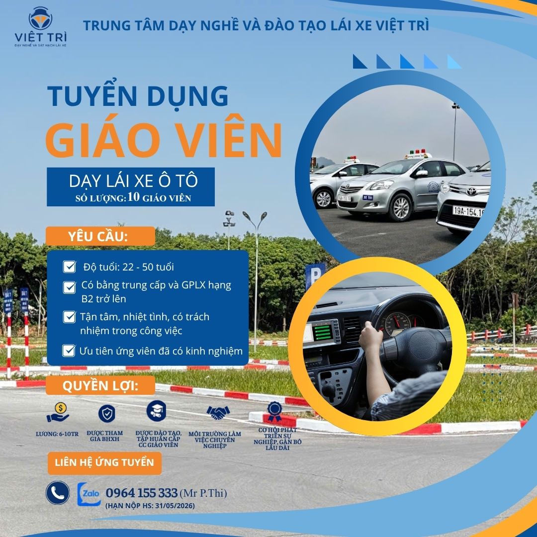 TUYỂN DỤNG GIÁO VIÊN DẠY THỰC HÀNH LÁI XE